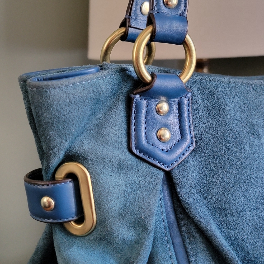 Coach F24689 Colette Tote Teal Blue Leather Suede Bag - Picture 4 of 15